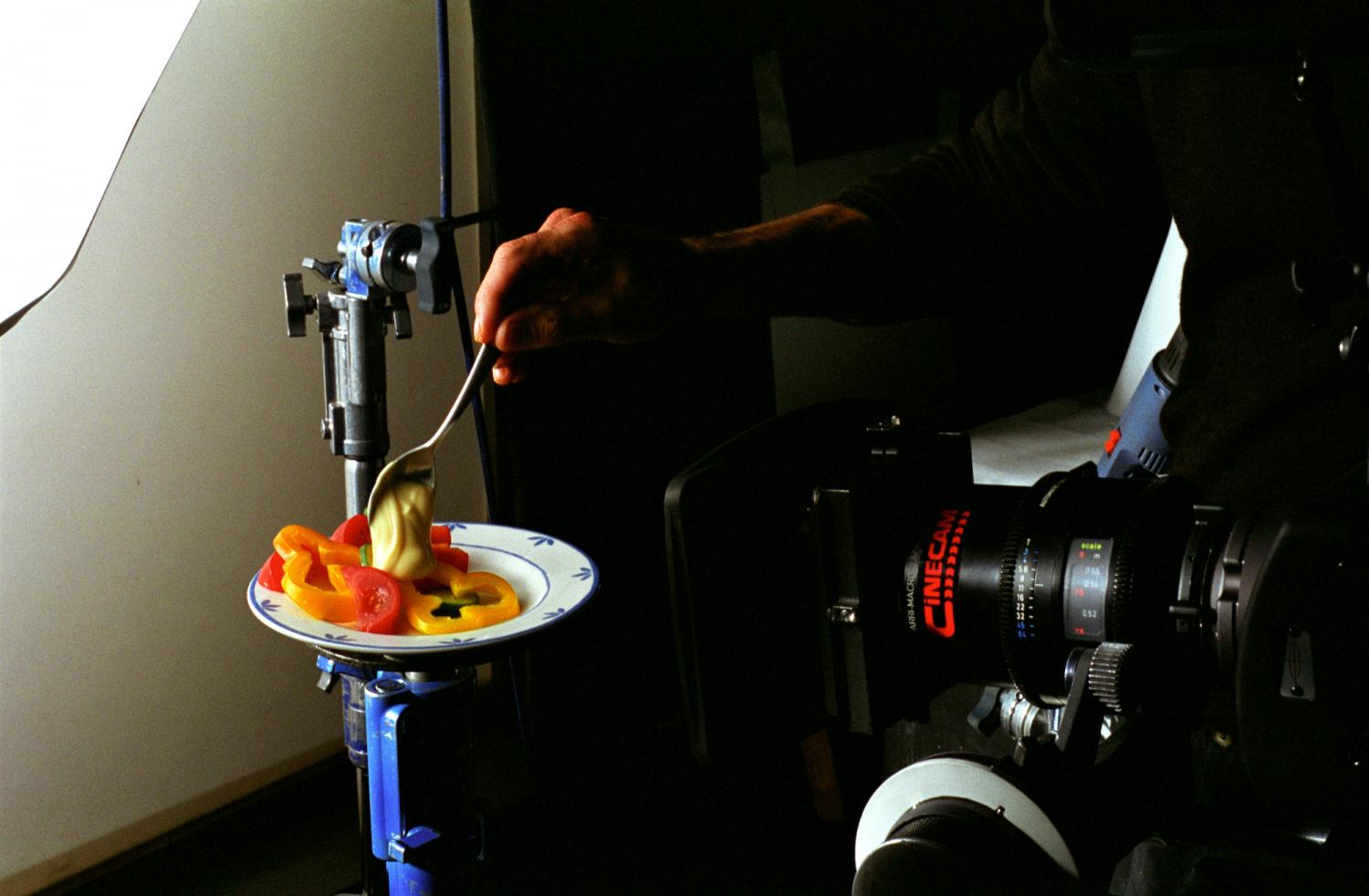 Tournage d'une publicité pour de la mayonnaise : la mayonnaise sur la salade. Gennevilliers, décembre 2007.